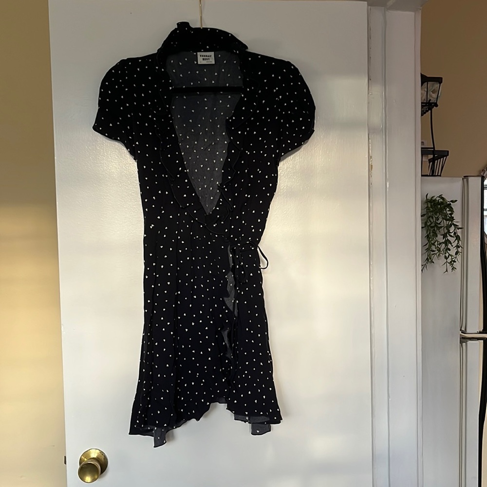 Aritzia Sunday Best Ruffle Wrap Dress S Navy Blue Gem